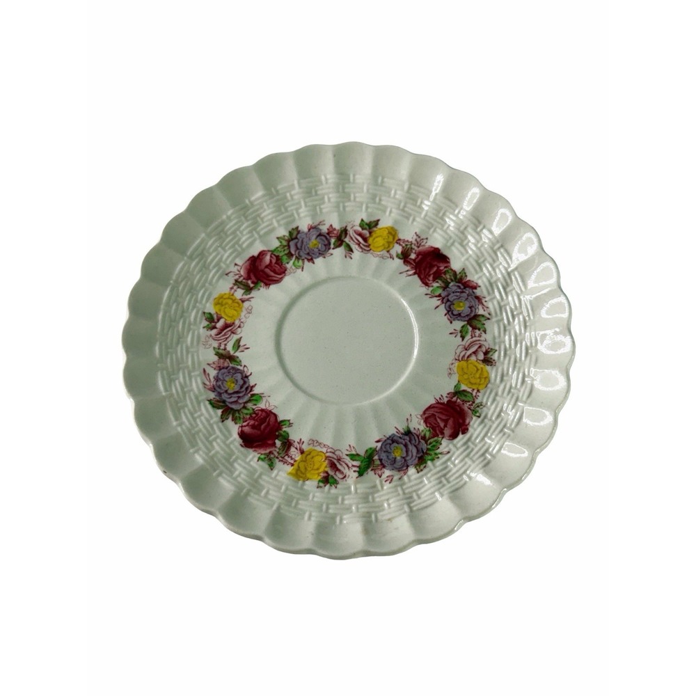 Spode Copeland Rose Briar Tea Cup Saucer Set England Floral Basket Weave Rare - Picture 3 of 13